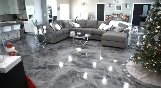 Stunning metallic epoxy flooring in residential living room - Charleston Epoxy Flooring