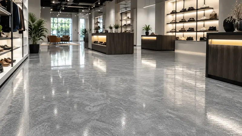 Polished epoxy floor with decorative finish in a Charleston retail store