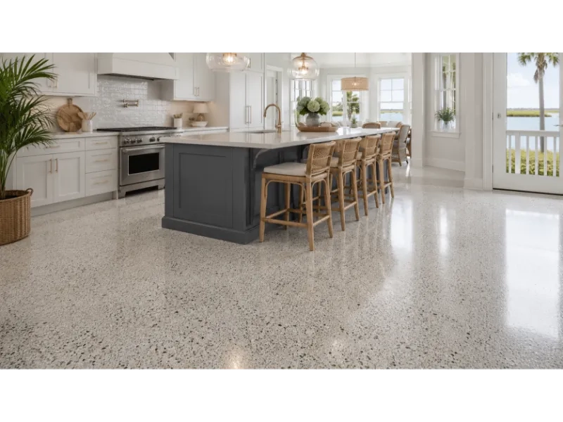 Residential epoxy flooring installed in a Charleston, SC kitchen