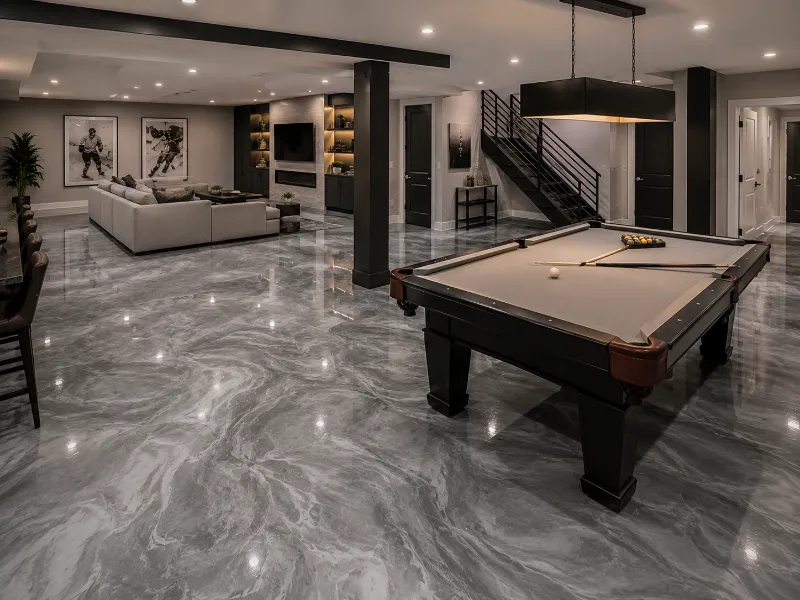 Metallic epoxy flooring in a Charleston, SC living space