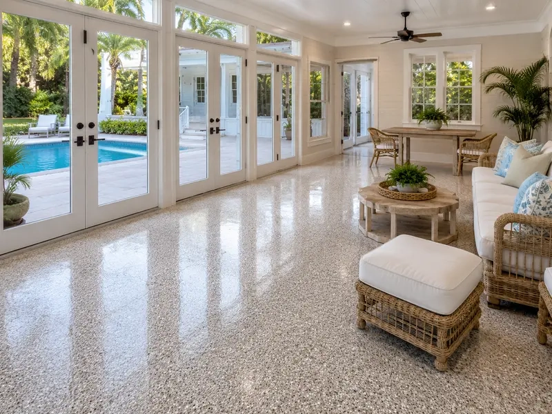 Sunroom epoxy flooring in a Charleston, SC home