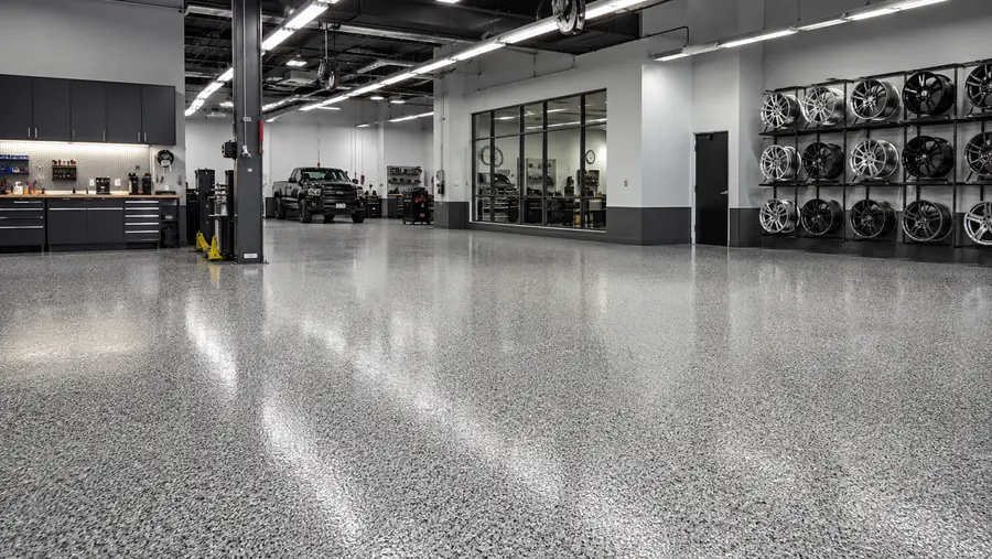 Polyaspartic coated commercial warehouse showroom floor in Charleston