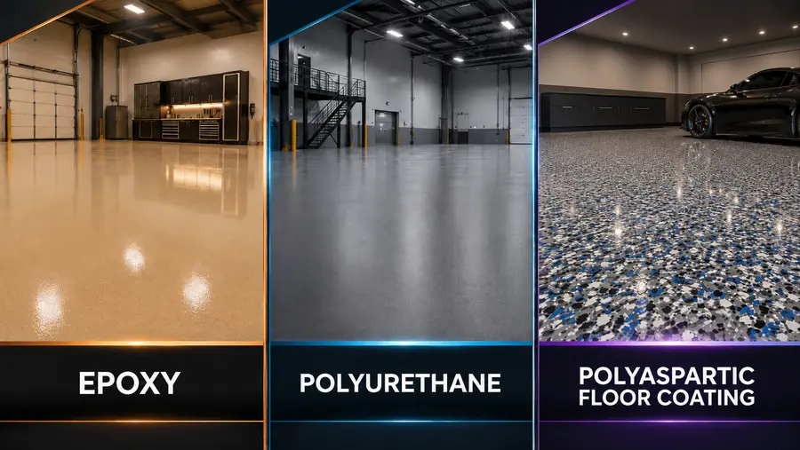 Comparison chart of epoxy, polyurethane, and polyaspartic coating finishes